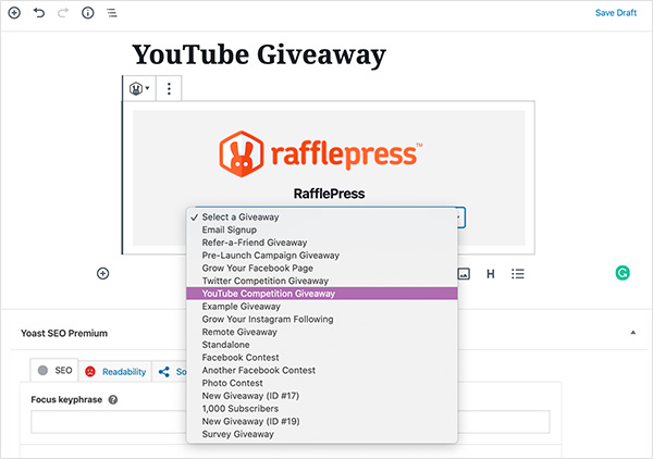 Choose your giveaway from the drop down menu