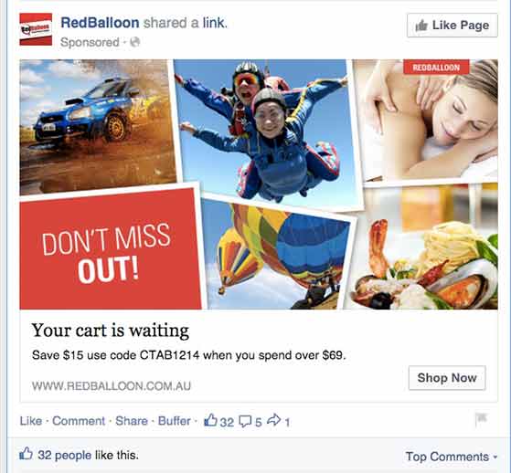 Facebook retargeting ads example