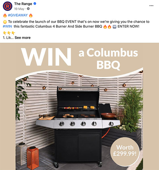 Facebook giveaway post used during a product launch
