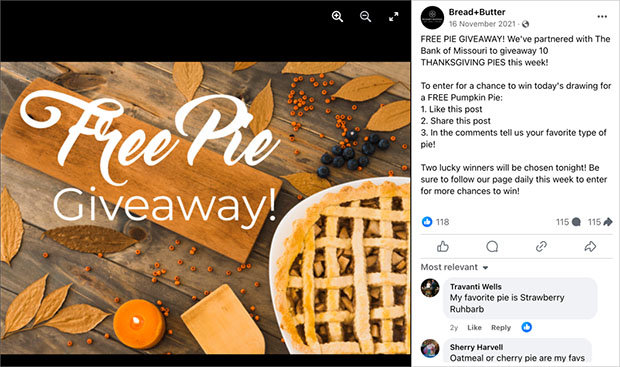 Thanksgiving giveaway example